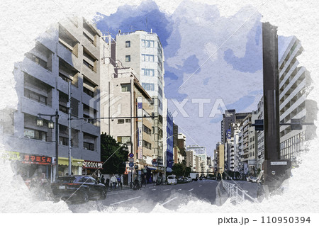 水彩画風 新宿 職安通り 東京都新宿区 水彩画風 新宿 職安通り 東京都新宿区 110950394