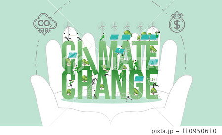 ESG policy climate change in hands. Carbon credit calculate from reduce carbon footprint and carbon dioxide to Net Zero Goal in 2050. 110950610