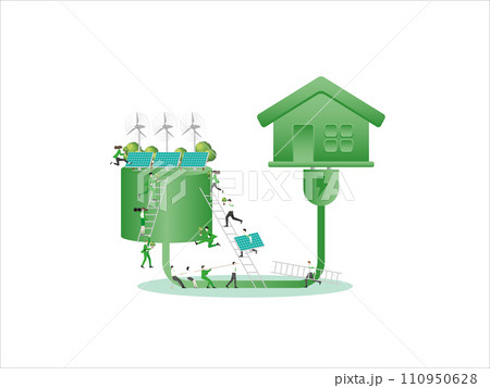 Employees Collaborating for a Green Concept House. ESG sustainability business policy, 110950628