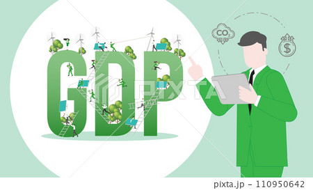 ESG business carbon credit profit calculate in GDP. Carbon credit vision from reduce carbon footprint and carbon dioxide to Net Zero in year 2050 ESG business carbon credit profit calculate in GDP. Carbon credit vision from reduce carbon footprint and carbon dioxide to Net Zero in year 2050 110950642