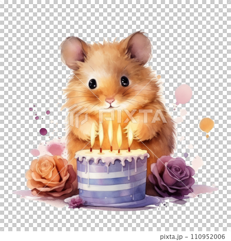 cute watercolor hamster with birthday cake isolated cute watercolor hamster with birthday cake isolated 110952006