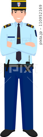 Standing French Policeman Gendarme and Traditional Uniform Character Icon in Flat Style. Vector Illustration. Standing French Policeman Gendarme and Traditional Uniform Character Icon in Flat Style. Vector Illustration. 110952169