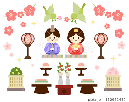 ひな祭りのイラストセット(新王飾り) ひな祭りのイラストセット(新王飾り) 110952432