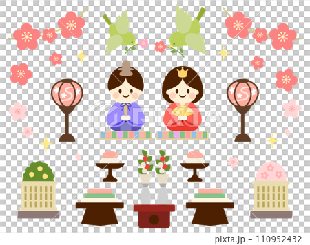 ひな祭りのイラストセット(新王飾り) ひな祭りのイラストセット(新王飾り) 110952432
