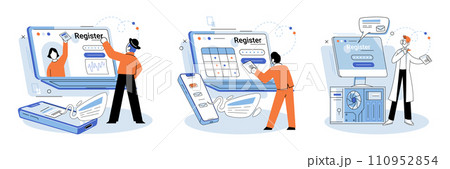 Registration online. Vector illustration. Technology plays crucial role in security online registration systems Password protection is essential for maintaining internet security during registration Registration online. Vector illustration. Technology plays crucial role in security online registration systems Password protection is essential for maintaining internet security during registration 110952854