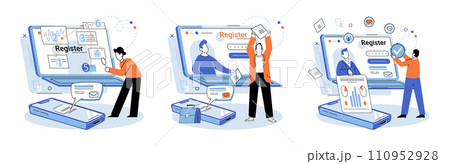 Registration online. Vector illustration. Online registration is convenient way to sign up for services or events Registering online ensures secure and efficient process Technology plays crucial role Registration online. Vector illustration. Online registration is convenient way to sign up for services or events Registering online ensures secure and efficient process Technology plays crucial role 110952928