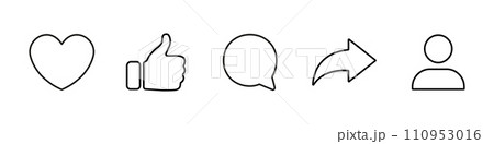 Social media icons set like share comment love repost admin user silhouette flat line art symbols Social media icons set like share comment love repost admin user silhouette flat line art symbols 110953016