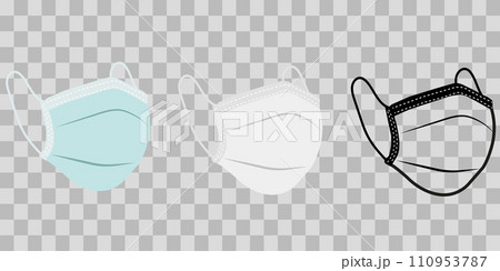 White, Blue, Green Medical or Surgical Face Mask. Virus Protection. Breathing Respirator Mask. 110953787