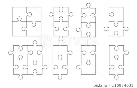 Puzzle pieces vector set. Separate puzzle pieces with the ability to change the thickness of the lines. 110954033
