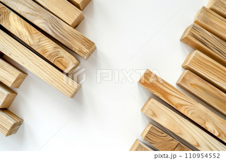 Wooden beams on white background 110954552