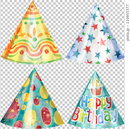 Set of Party hats. Watercolor illustration. Birthday element 110955377