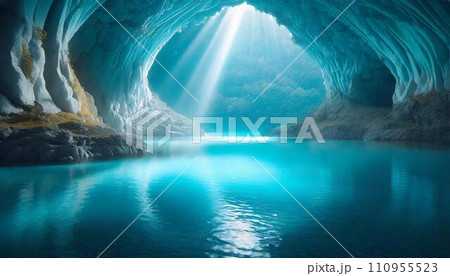 青白く輝く神秘的な地底湖_02_AI生成画像 青白く輝く神秘的な地底湖_02_AI生成画像 110955523
