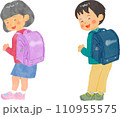 水彩画のランドセルを背負った小学生 110955575