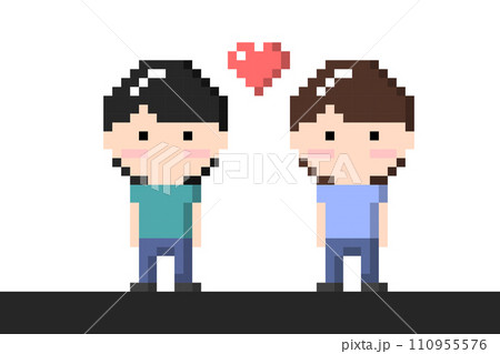Two Men LGBT Couple Icon. Pixel 8 bit style 110955576