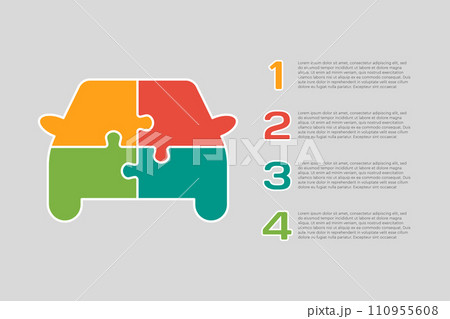 Diagram infographic 4 steps, car or vehicle puzzle 110955608