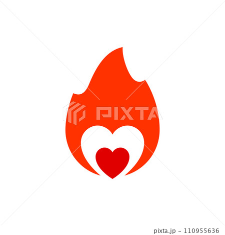 Fire flame, hot heart symbol, vector illustration 110955636
