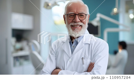 A Happy Senior Man Poses for the Camera at the Dentist's Office A Happy Senior Man Poses for the Camera at the Dentist's Office 110957284