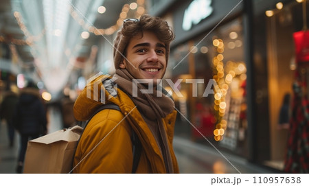 A Young Man Delights in Shopping for Gifts at...のイラスト素材 [110957638] - PIXTA