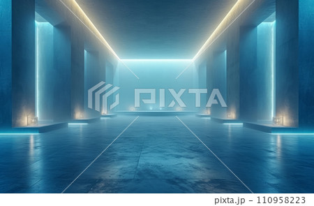 an empty blue room, with a light beam above it an empty blue room, with a light beam above it 110958223