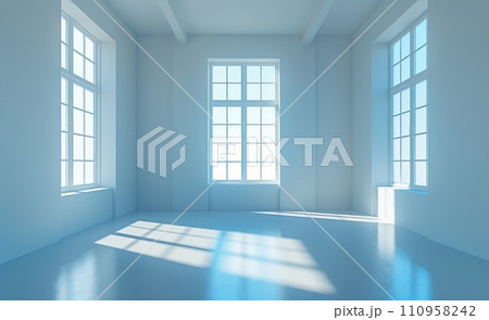 an empty blue room, with a light beam above it an empty blue room, with a light beam above it 110958242