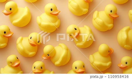 Background made of many yellow rubber ducks 110958416