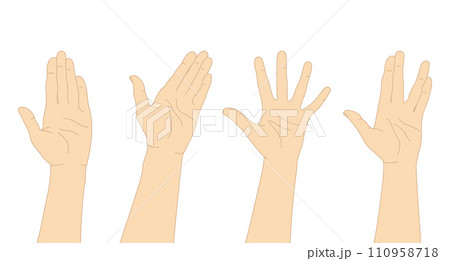 Set of hand drawn human hands. Hand palms with different gestures. Vector illustration Set of hand drawn human hands. Hand palms with different gestures. Vector illustration 110958718