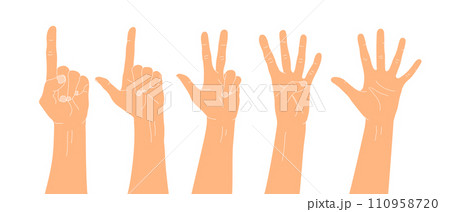 Set of Hand drawn hands counting numbers. Counting fingers. Vector illustration 110958720