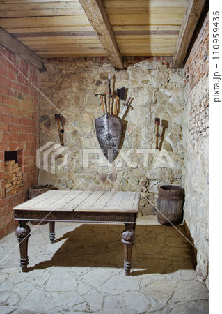 Knight's room in medieval Halych Castle, Ukraine. 110959436
