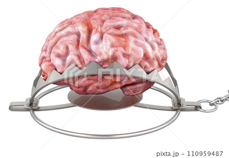 Brain inside bear trap, 3D rendering Brain inside bear trap, 3D rendering 110959487