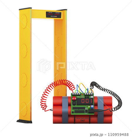 TNT bomb with walk through metal detector, 3D rendering 110959488