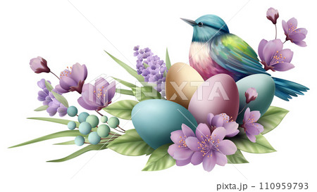 Easter Eggs Bird Wreath Spring Flower Easter Eggs Bird Wreath Spring Flower 110959793