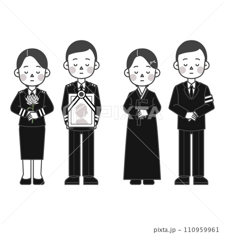 illustration of a man and a woman dressed for a funeral 110959961