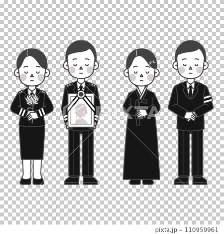 illustration of a man and a woman dressed for a funeral 110959961