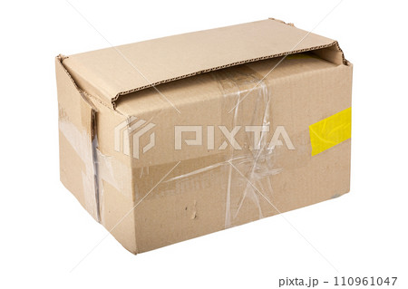 Damaged package. Isolated on a white background. Damaged package. Isolated on a white background. 110961047