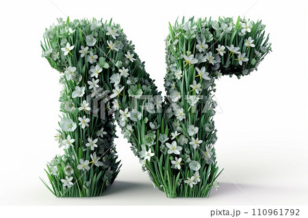 3d modern narcissus flower letter  n  isolated on white background   creative floral alphabet design 110961792