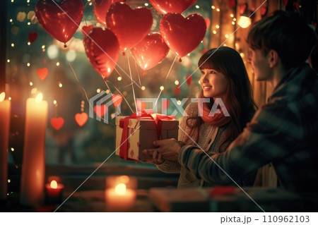 AI-generated content. romantic couple giving valentines day gift of pragma love AI-generated content. romantic couple giving valentines day gift of pragma love 110962103