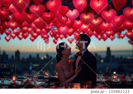 AI-generated content. couple in valentines day night at romantic restaurant celebrating love pragma 110962123