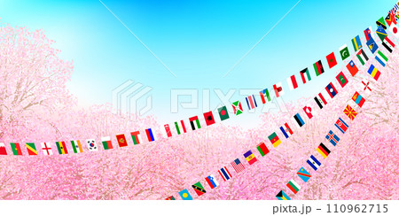 桜　春　国旗　背景	 110962715