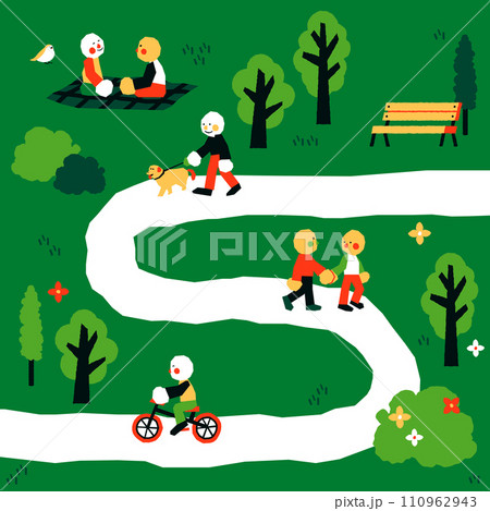 illustrations of people taking a walk in the park 110962943