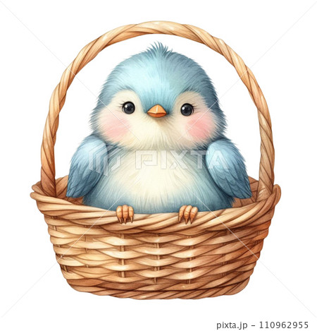 Cute little bird sitting in a basket Clipart Watercolor Cute little bird sitting in a basket Clipart Watercolor 110962955