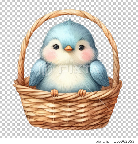 Cute little bird sitting in a basket Clipart Watercolor Cute little bird sitting in a basket Clipart Watercolor 110962955