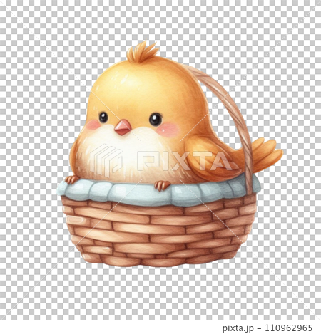 Cute little bird sitting in a basket Clipart Watercolor 110962965