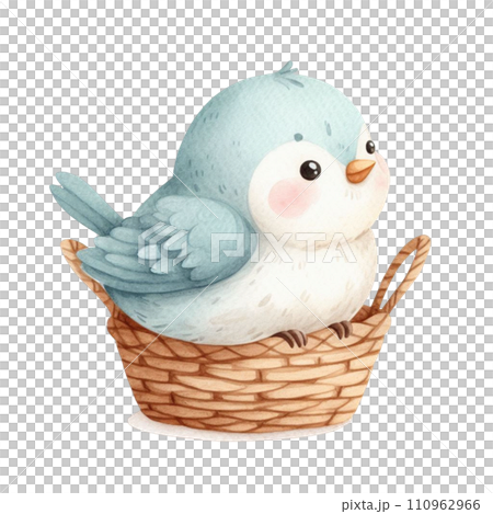Cute little bird sitting in a basket Clipart Watercolor 110962966