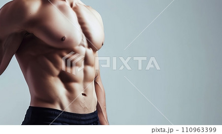 Athletic male waist in sportswear with copyspace on light background for fitness concept 110963399