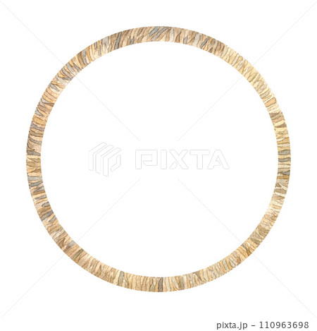 Watercolor painted round frame wrapped in rope, natural colors. on white background 110963698