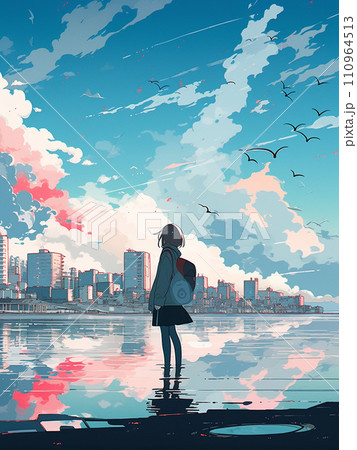 海と都会と少女 AI生成画像 海と都会と少女 AI生成画像 110964513