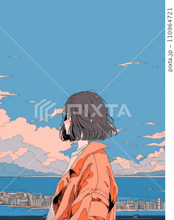 海とビルと女性の横顔 AI生成画像 海とビルと女性の横顔 AI生成画像 110964721