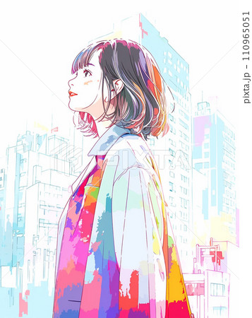 都会で空を見上げる若い女性 AI生成画像 都会で空を見上げる若い女性 AI生成画像 110965051