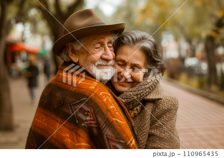 Cute elderly couple showing love to each other Cute elderly couple showing love to each other 110965435