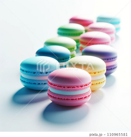 row of colorful macarons on a white background...のイラスト素材 [110965581 ...
